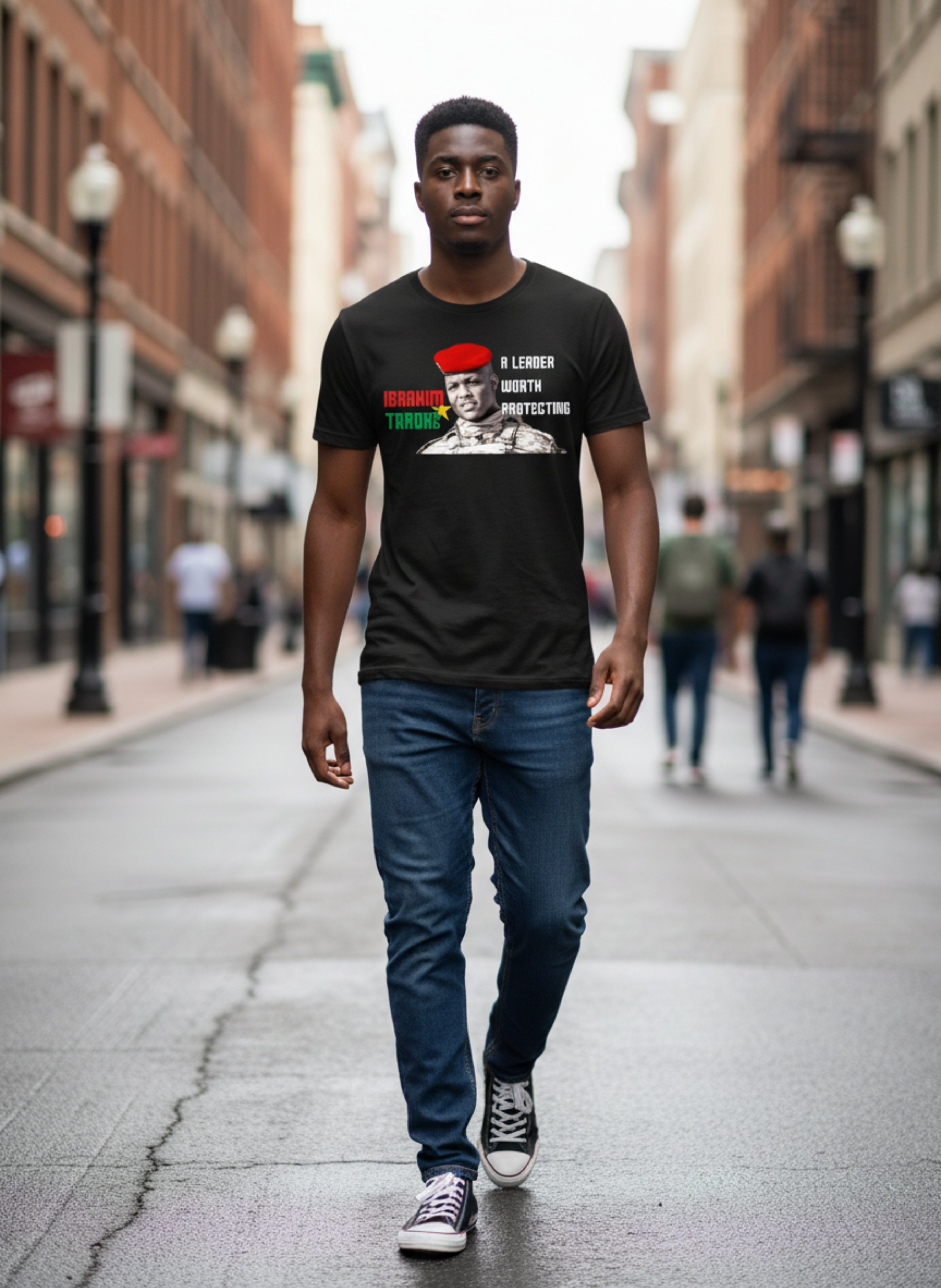 Ibrahim Traore T-shirt, Burkina Faso Flag Fashion Tee "A Leader Worth Protecting"